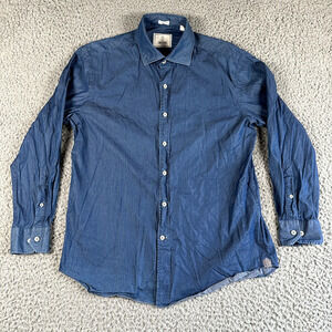 Todd Snyder Shirt Mens 16 32/33 Blue Button Up‎ 2 Ply Cotton Made In Italy
